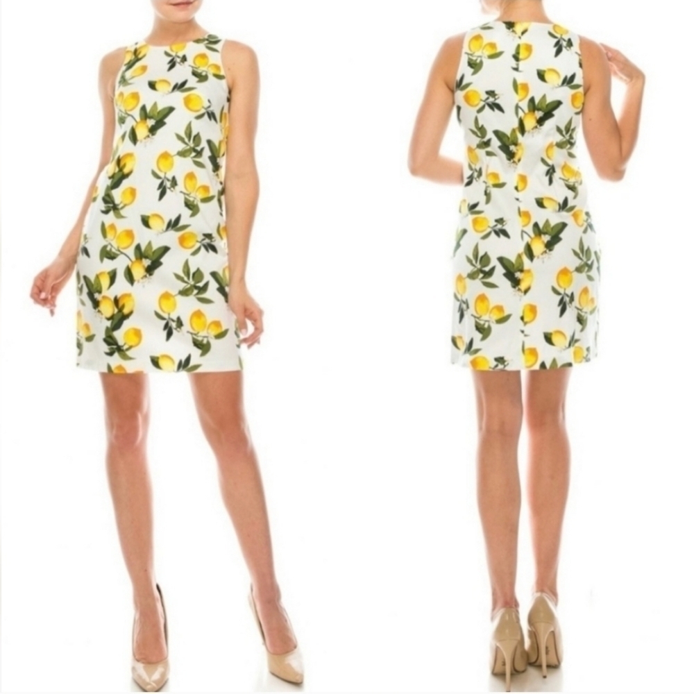 LONDON Times Lemon Print Sheath Dress